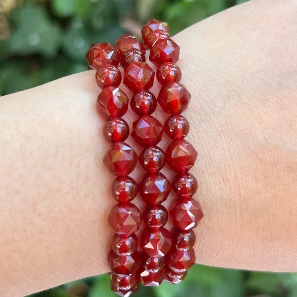 8mm stretchable faceted carnelian bracelet‎